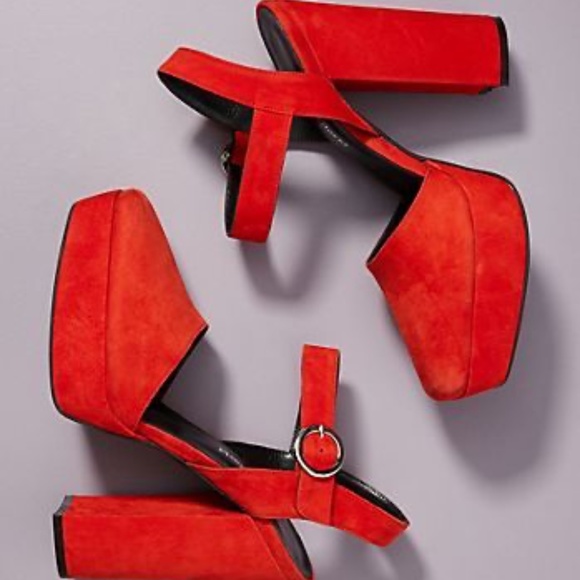 CHARLES DAVID Roan Red Suede Platform Block Heel Ankle Strap Sandals 41 - Picture 4 of 16